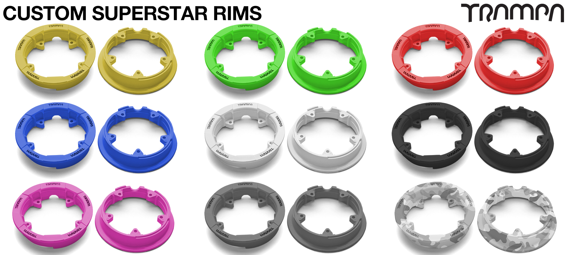 Set of 4 SUPERSTAR CENTER-SET Rims 3.75x 2 Inch fits all 3.75 Inch Tyres - CUSTOM