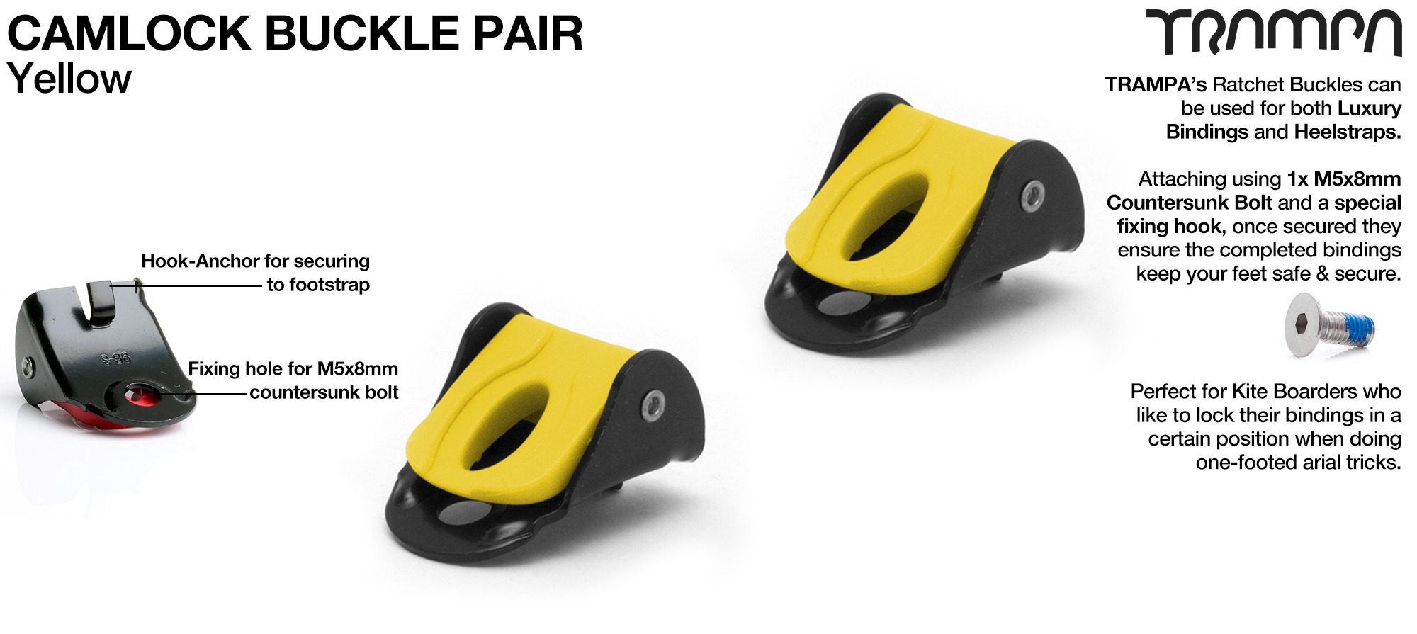 Camlock buckles for foot and heel strap Bindings - YELLOW x 2