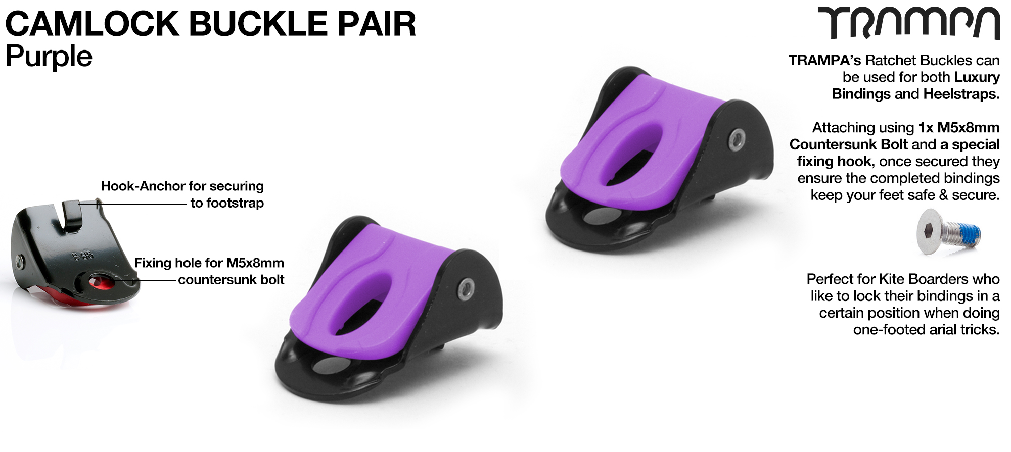 Camlock buckles for foot and heel strap Bindings - PURPLE x 2 