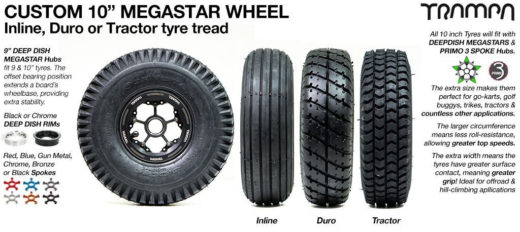 10 inch MEGASTAR 9S Wheel with OFF-SET Bearing position & any 10 Inch Tyre