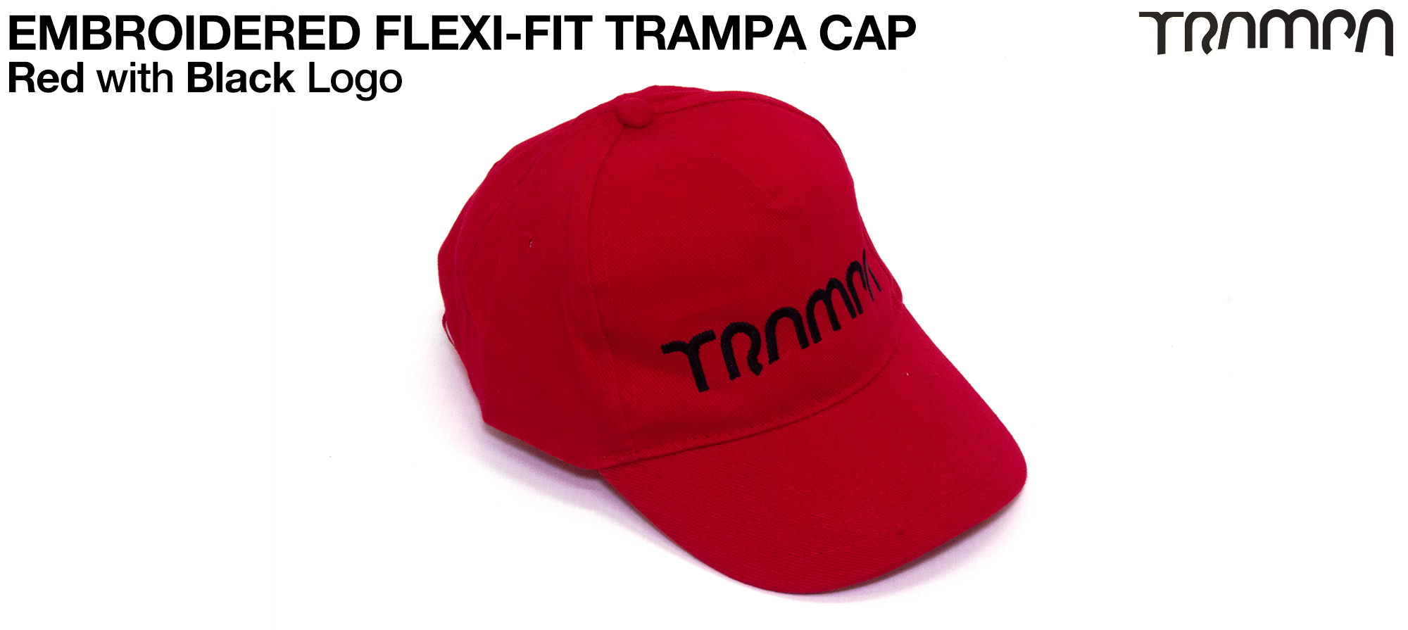 RED with BLACK Embroidered TRAMPA logo 5 Panel FLEXI-FIT Cap - SMALL / MEDIUM