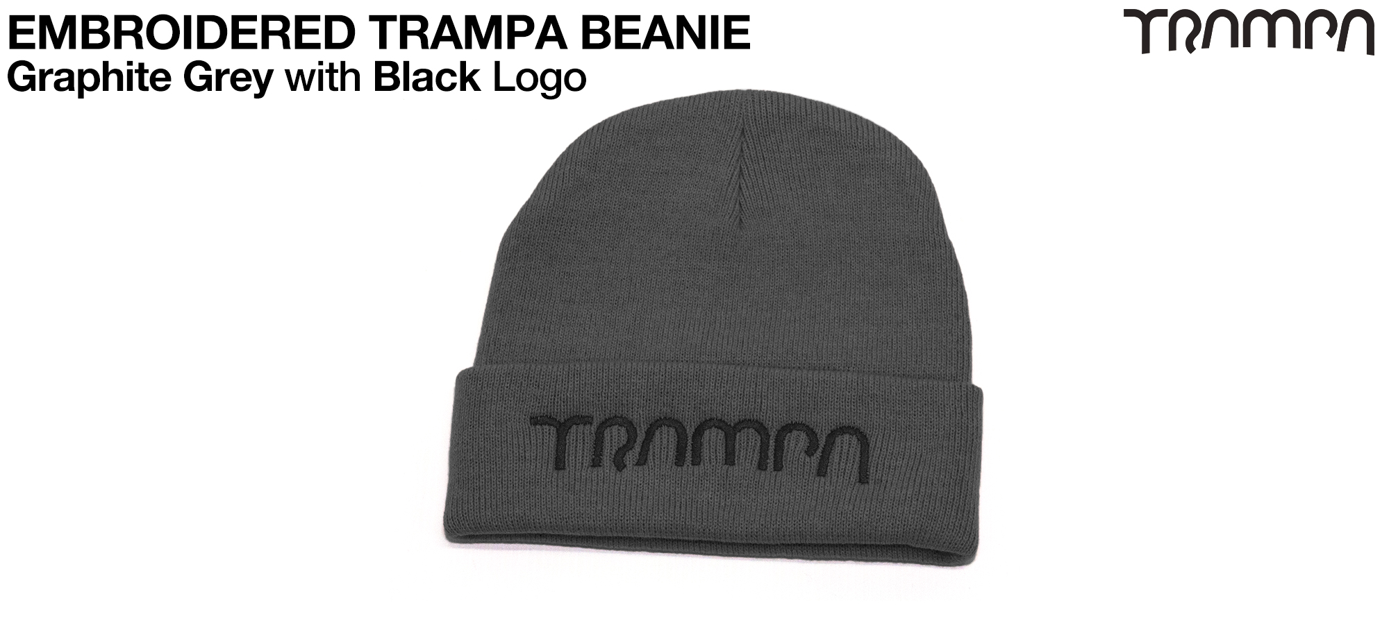 Graphite GREY Beanie with EMBROIDERED TRAMPA logo 