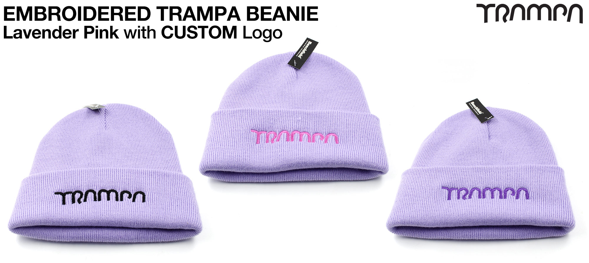 Lavender PINK Beanie with EMBROIDERED TRAMPA logo