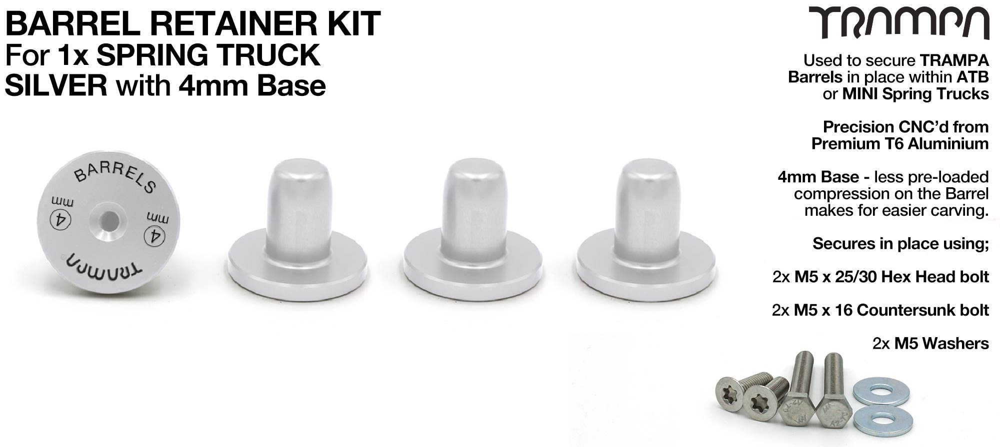 SILVER Barrel Retainers x4 with 4mm Base