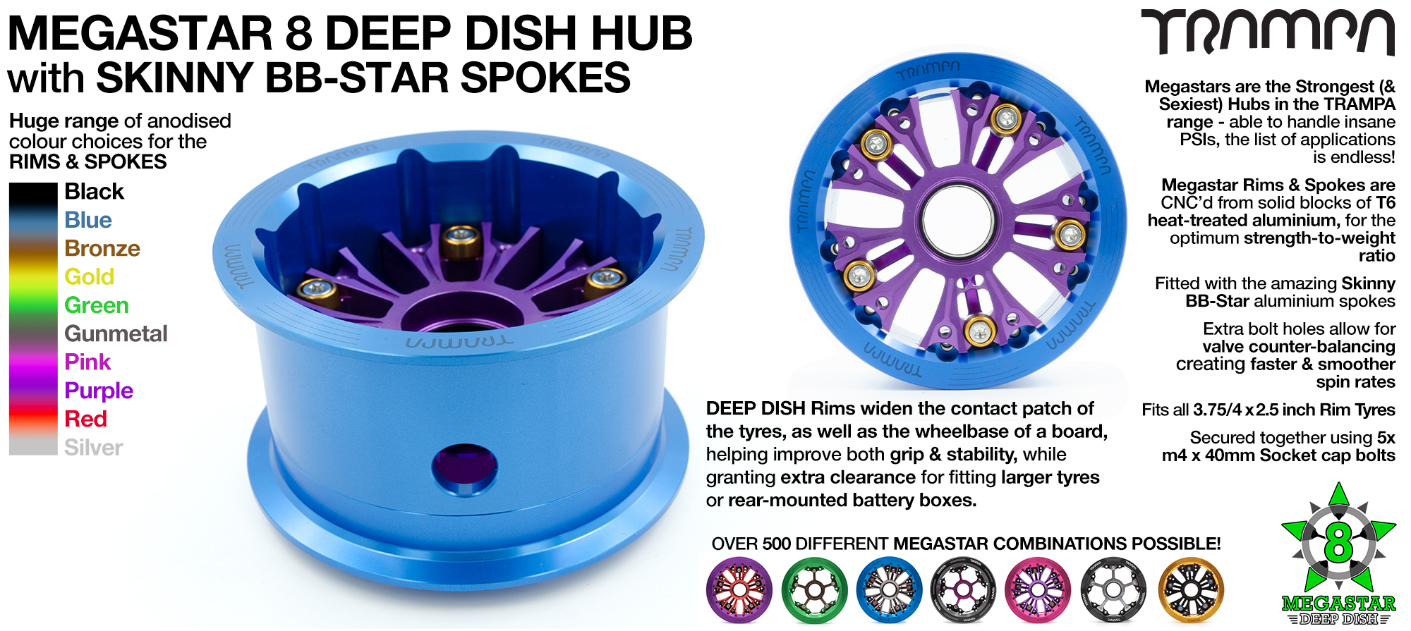 Deep-Dish MEGASTAR 8 3.75 x 2.5 Inch - Fits Pneumatic tyres up to 8 Inches in outer diameter 