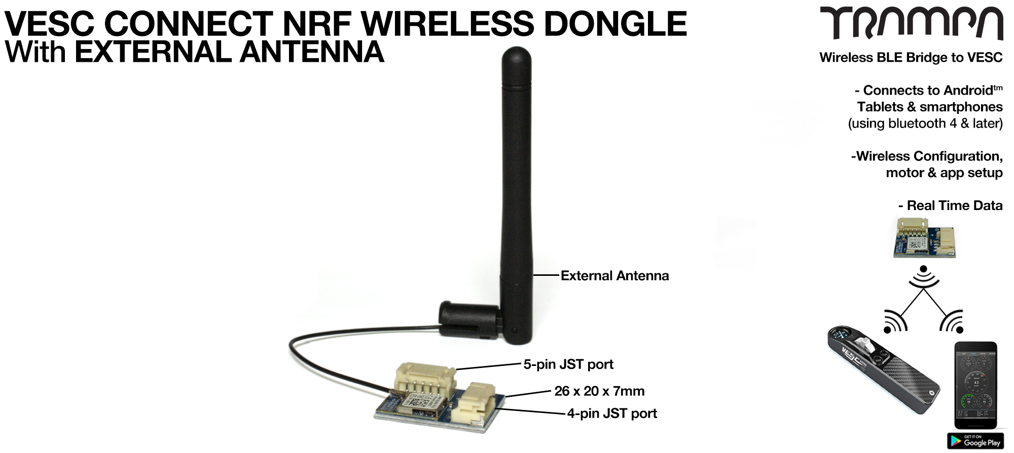 VESC Connect NRF Dongle with EXTERNAL DIPOLE Flexible Antenna 