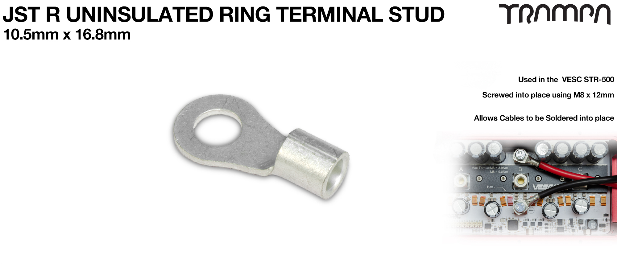 JST R Uninsulated Ring Terminal 8mm Stud 10.5mm x 16.78mm