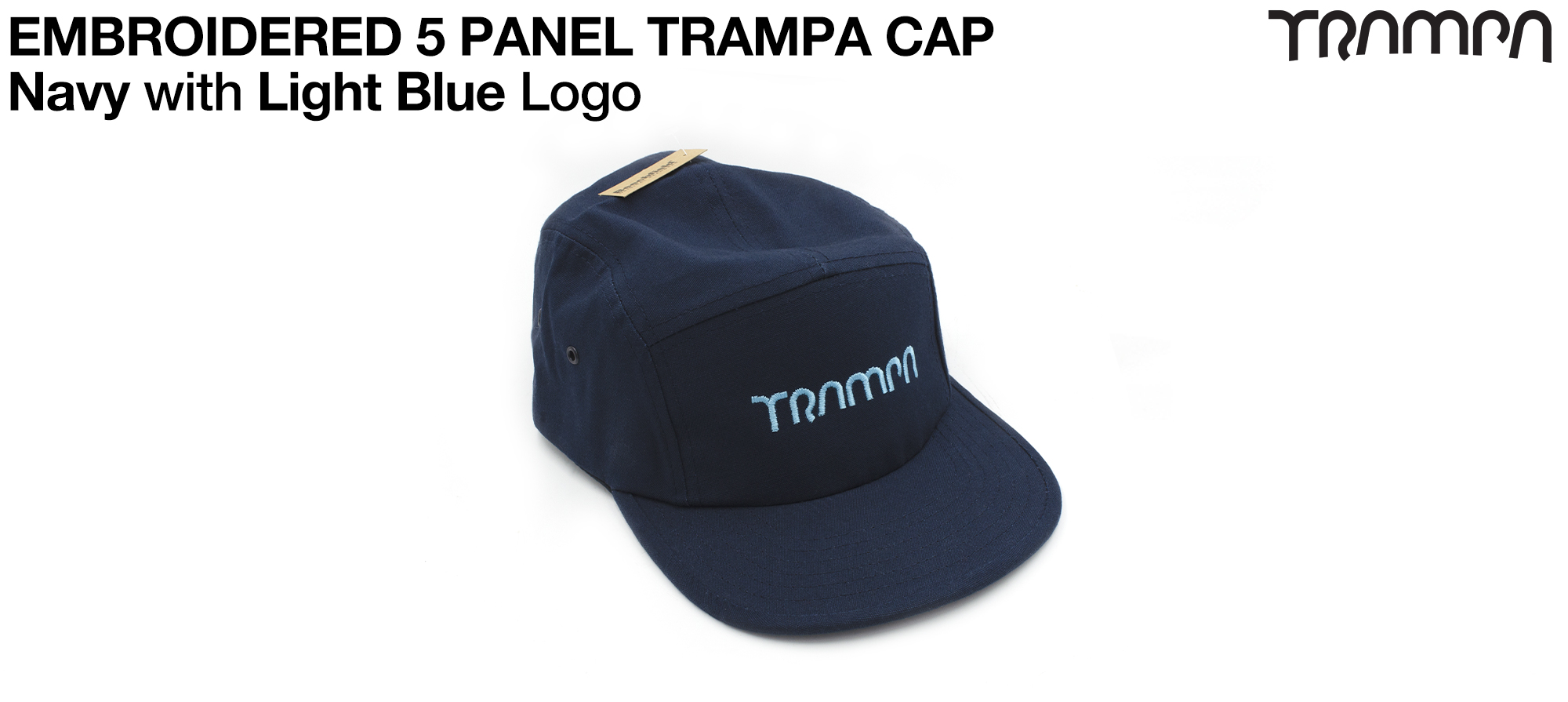 NAVY Beechfield 5 Panel Cap with Light Blue TRAMPA logo