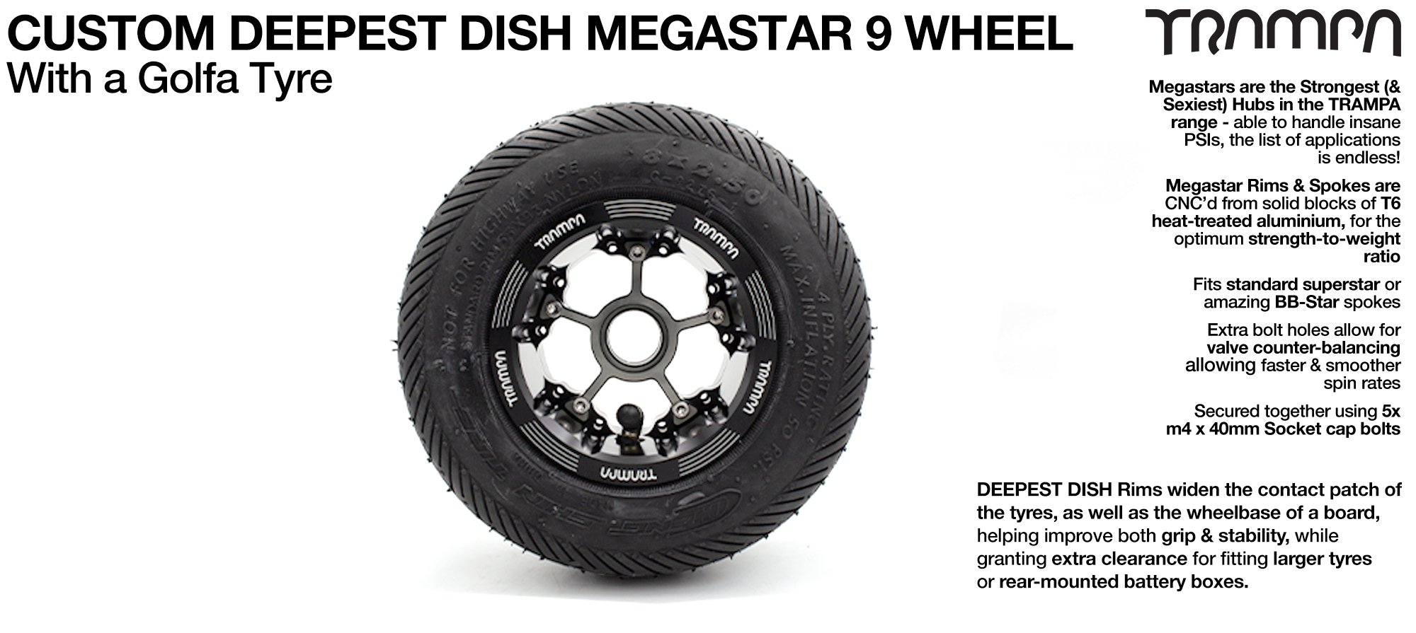 DEEPEST-DISH MEGASTAR 8 WHEEL - 8x 3 Inch GOLFA Tyre