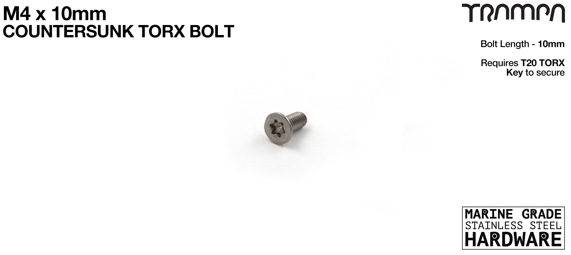 M4 x 6mm TORX Countersunk bolt Marine Grade Stainless Steel 