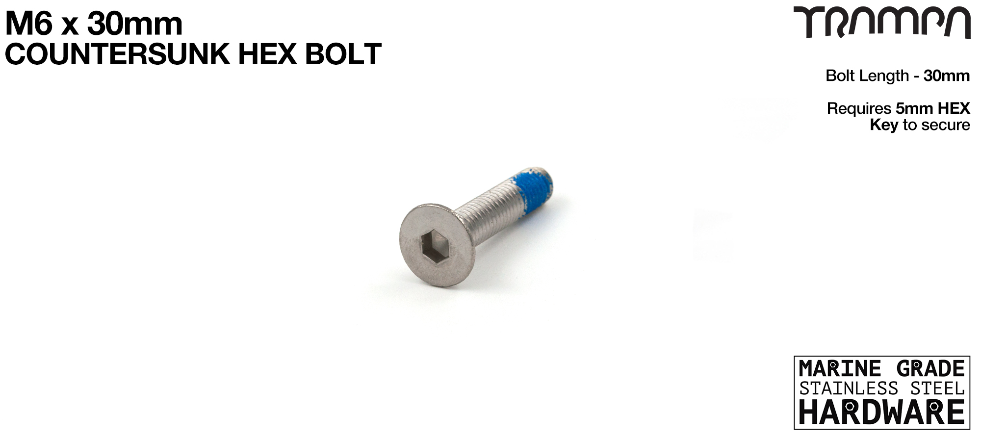M6 x 40mm Countersunk Allen-Key Bolt - Marine Grade Stainless steel with locking paste  (COPY)