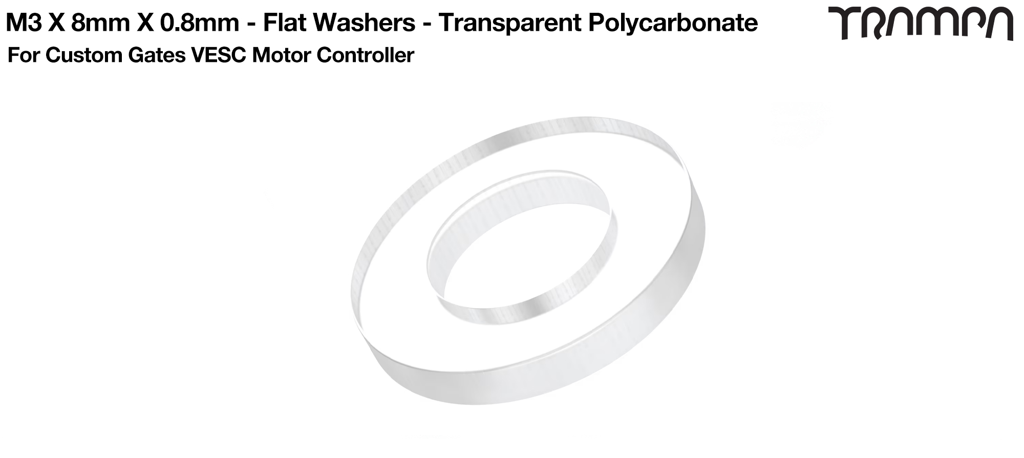 M3 x 8mm x 0.8mm - Flat Washers - Transparent Polycarbonate