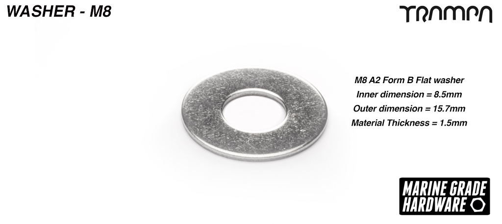 M8 x 1.5mm Form A Kingpin Washer Marine Grade Stainless steel 