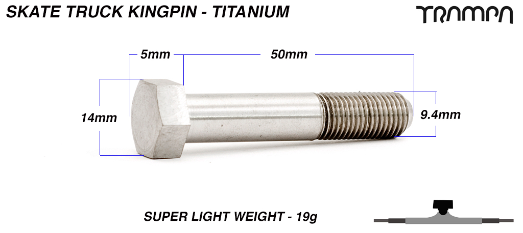 TITANIUM kingpin for skate trucks! Super strong & half the weight of steel!