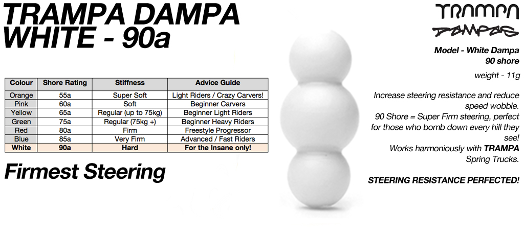 WHITE TRAMPA DAMPA - 90a Shore - 5 Star Stiffest steering