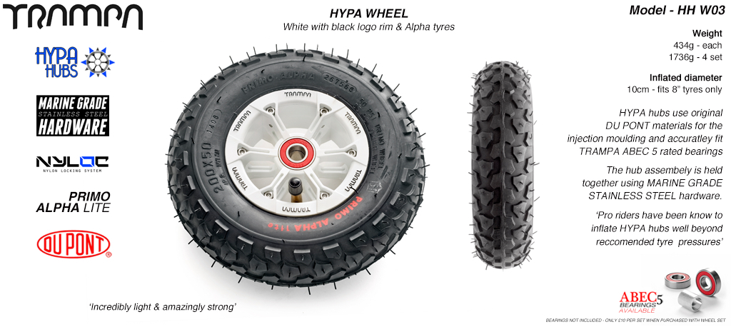 8 Inch Wheel - White & Black logo HYPA Hub with Black Alpha 8 Inch Tyre
