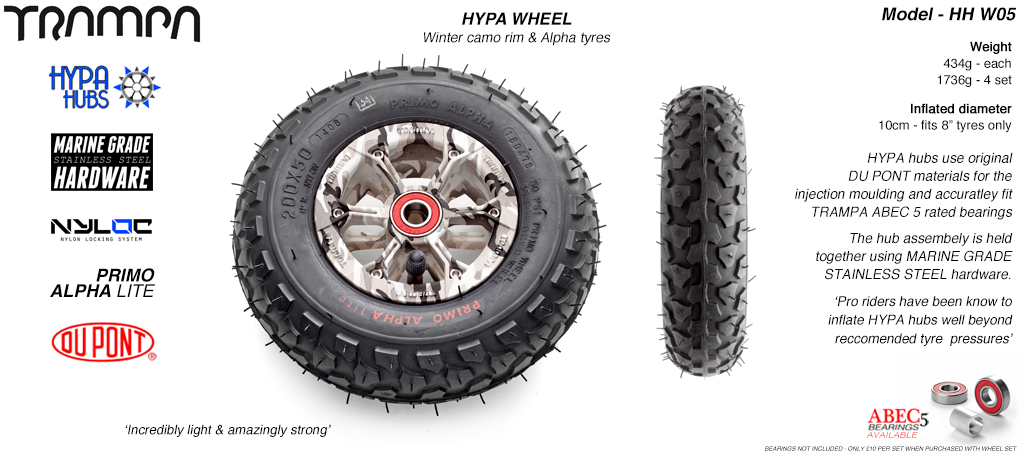 8 Inch Wheel - Winter Cammo Hypa Hub with Black Alpha 8 Inch Tyre 