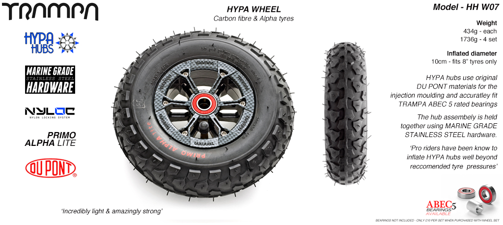 8 Inch Wheel - Carbon Fiber Print Hypa Hub with Black Alpha 8 Inch Tyre 