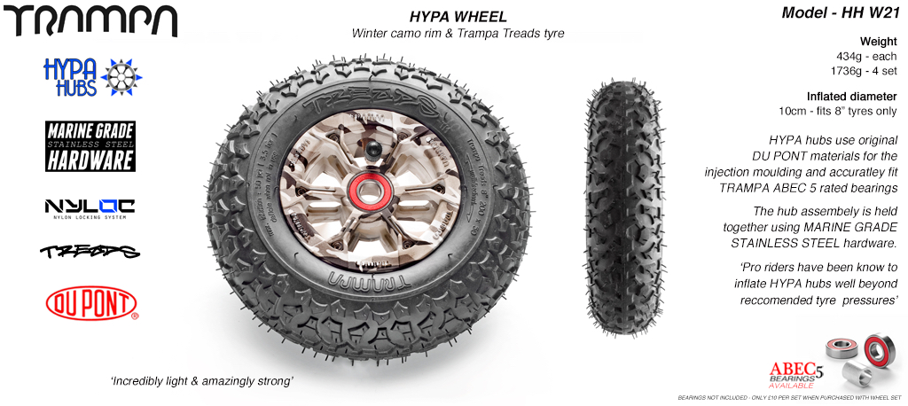 8 Inch Wheel - Winter Camo Hypa Hub with Trampa Treads 8 Inch Tyre