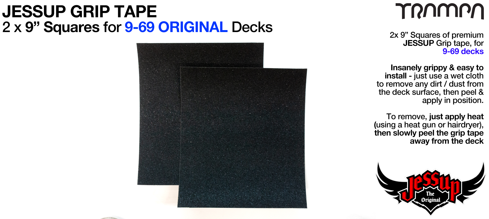 Grip tape - 2 x 9 inch squares for 9-69 Decks - Jessup