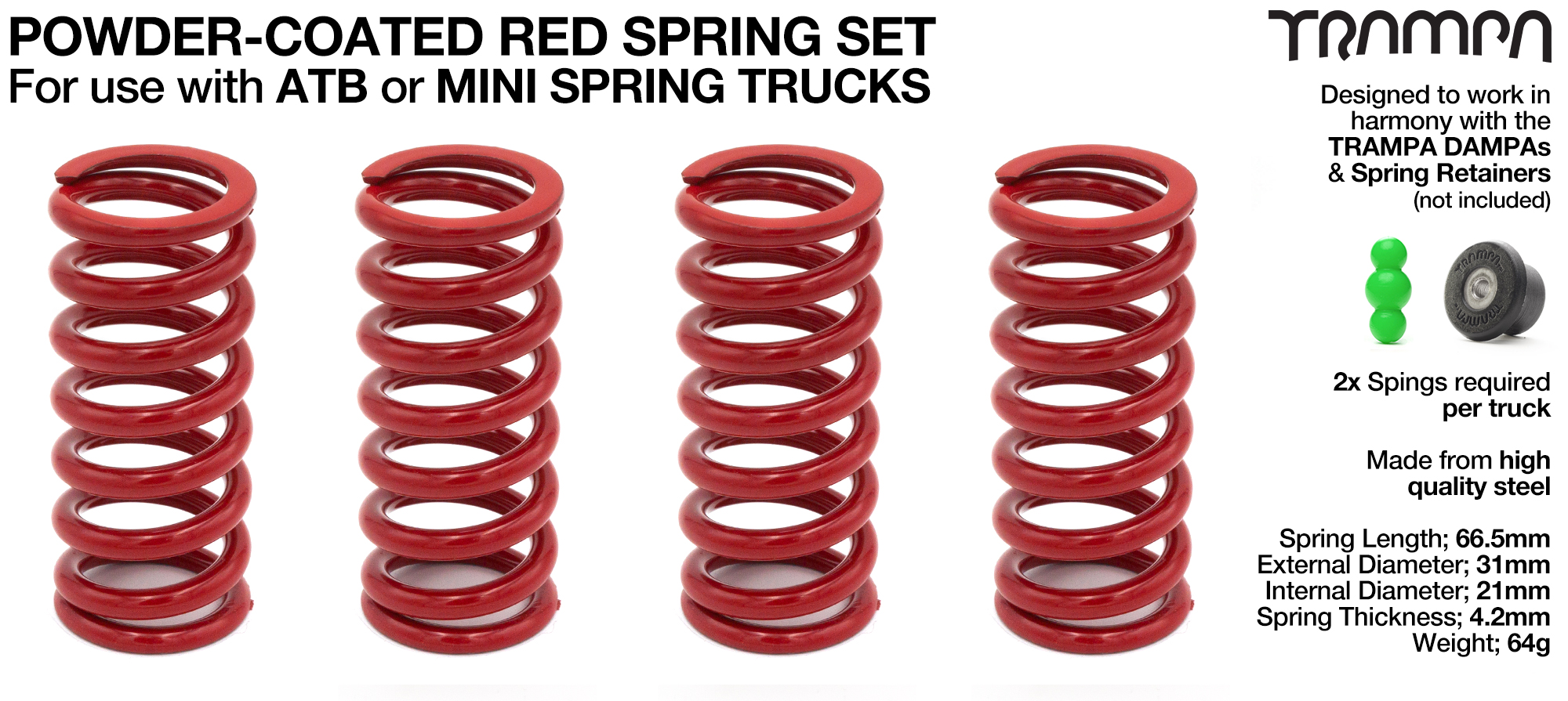 RED Powder coated Steel Springs x4