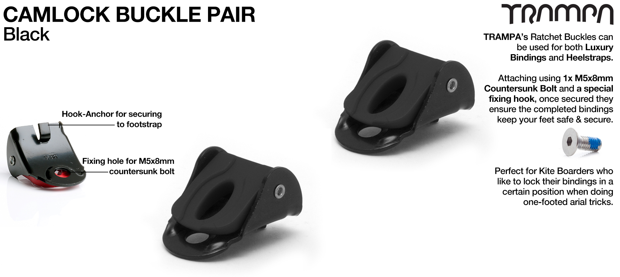Camlock buckles for foot & heel strap Bindings - BLACK x 2