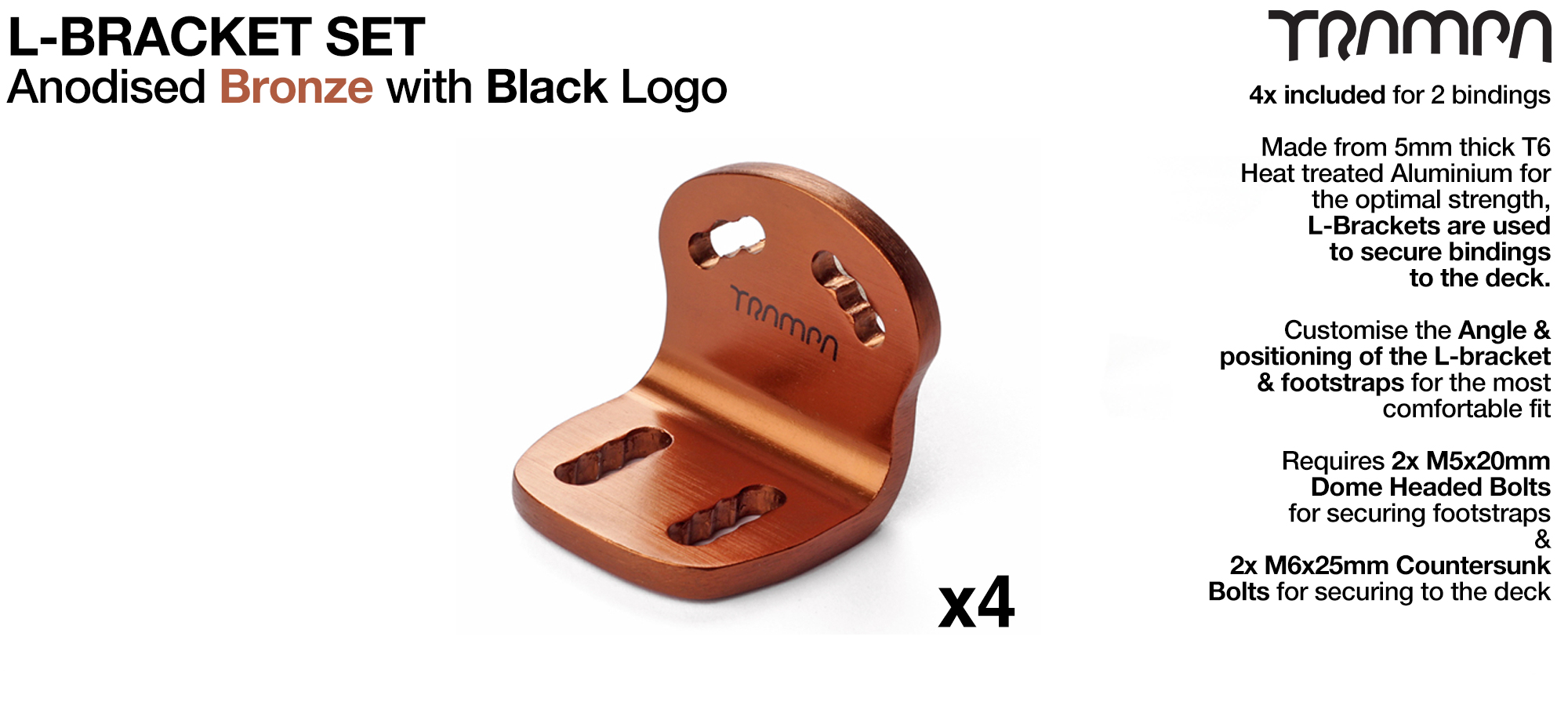 L Bracket - Anodised BRONZE with BLACK logo x 4