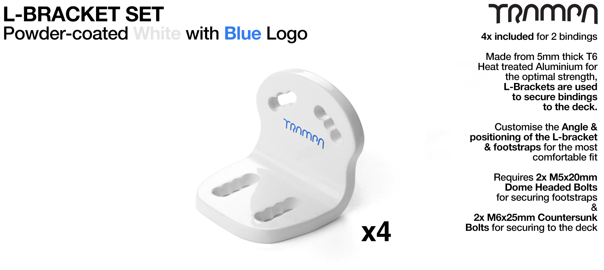 L Bracket - Powder-Coated WHITE with BLUE logo x4