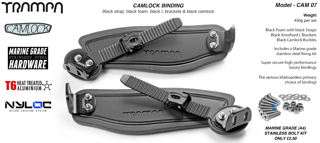 Camlock Bindings - Black straps on Black foam with Black L Brackets & Black Camlocks