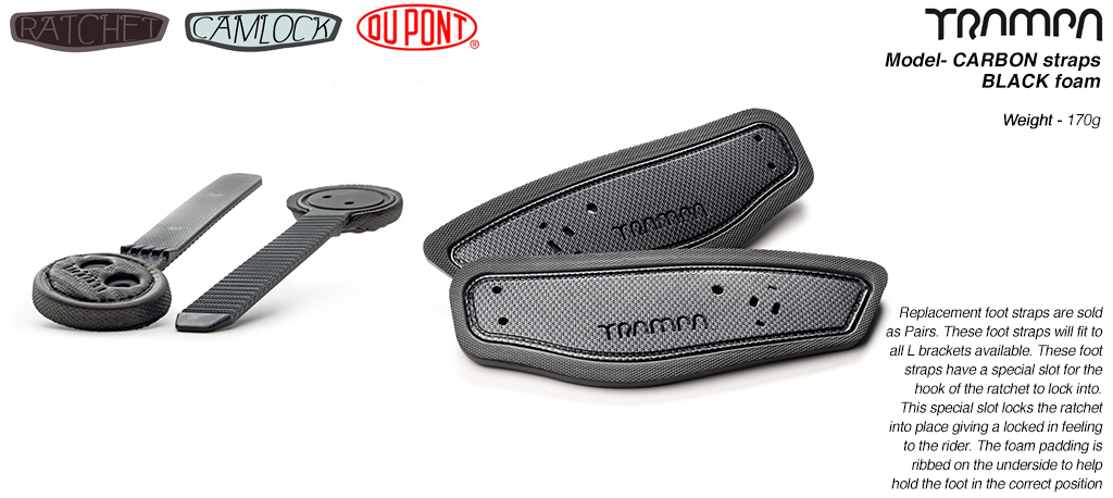 Ratchet Binding Footstrap & Ladder - Carbon Print straps on Black foam