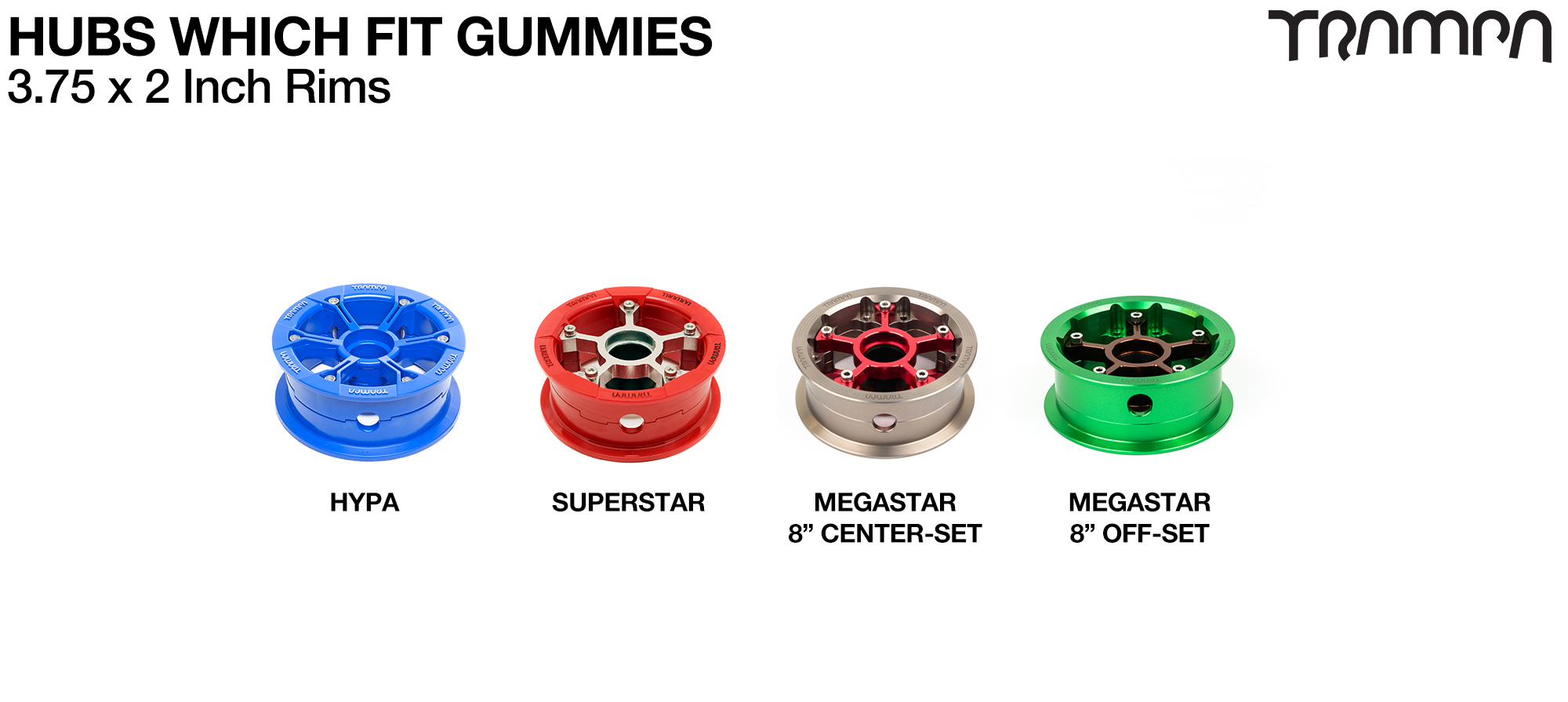 GUMMIES 5 Inch Tyre - The Worlds largest Longboard wheel fixes to Any of the TRAMPA HYPA, SUPERSTAR & 8 Inch MEGASTAR Hubs