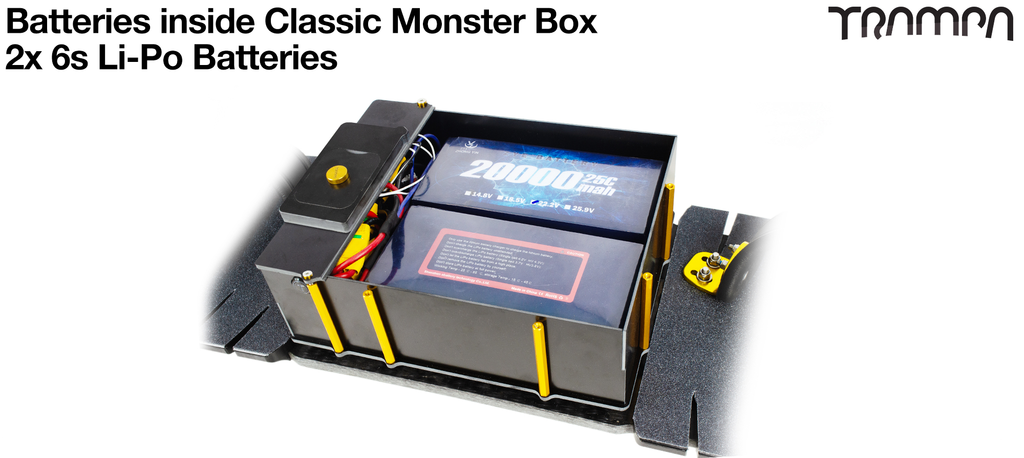Classic MONSTER Box - 18650 Cell Pack 12s7p 21A or upto 2x22000 mAh Lipos & panel options to fit any of the TRAMPA VESC Speed controllers internally!!