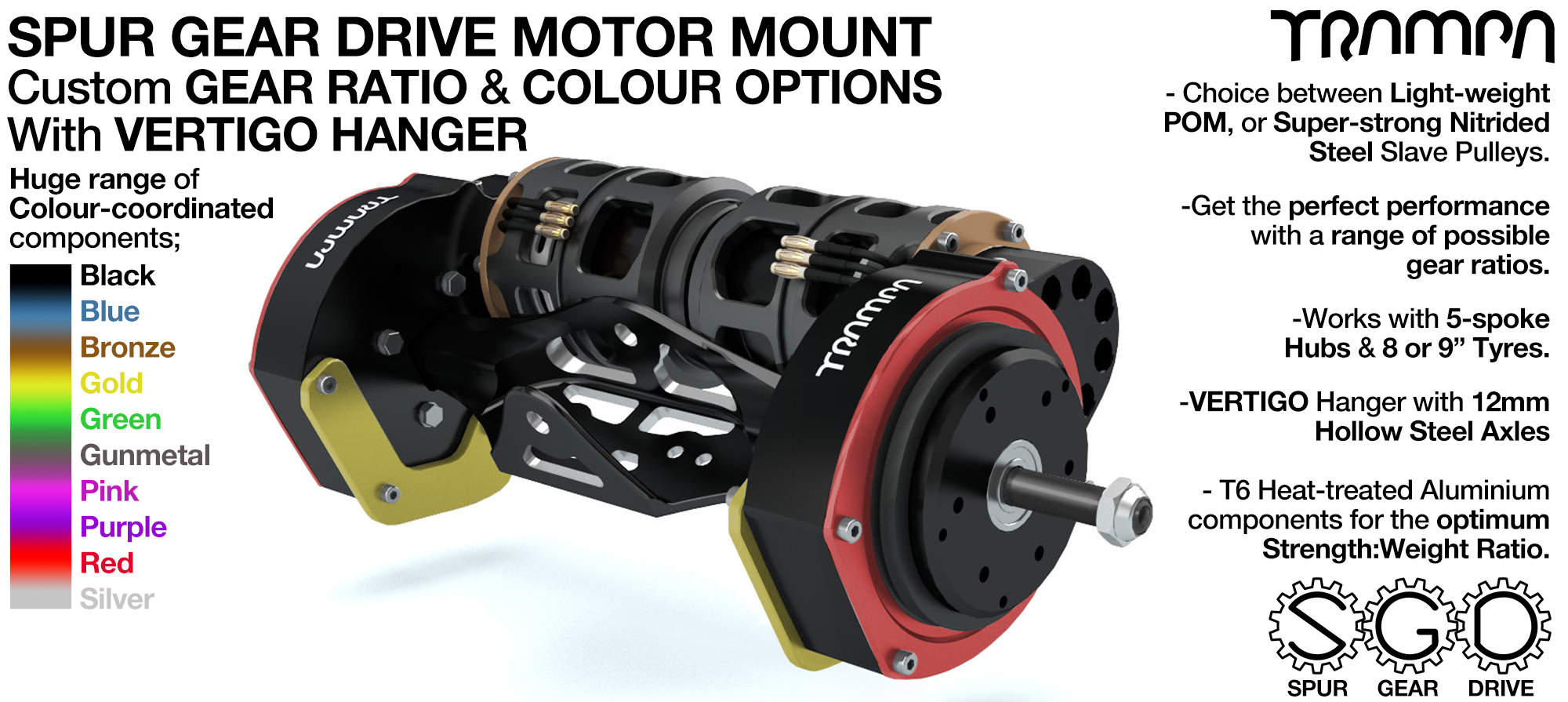 Spur Gear Drive TWIN Motor Mount with PULLEYS, FILTERS & MOTORS assembled onto a Hanger