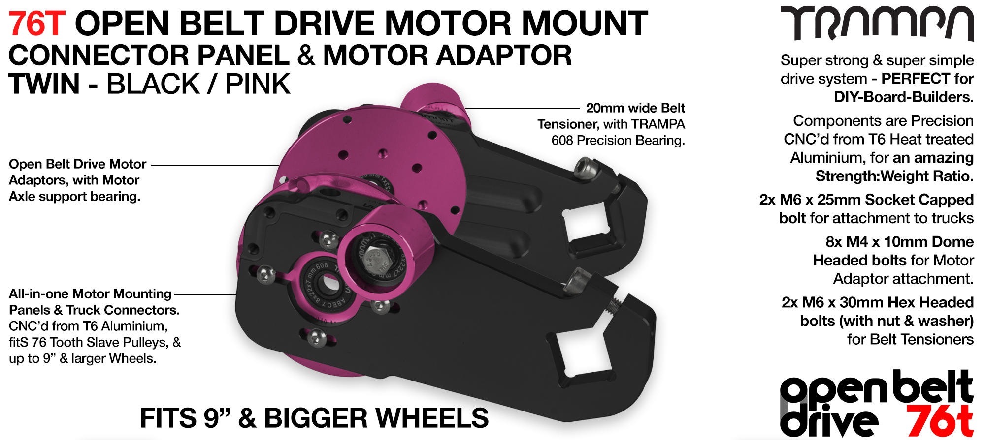 76T Open Belt Drive Motor Mount and Motor Adaptor - TWIN 