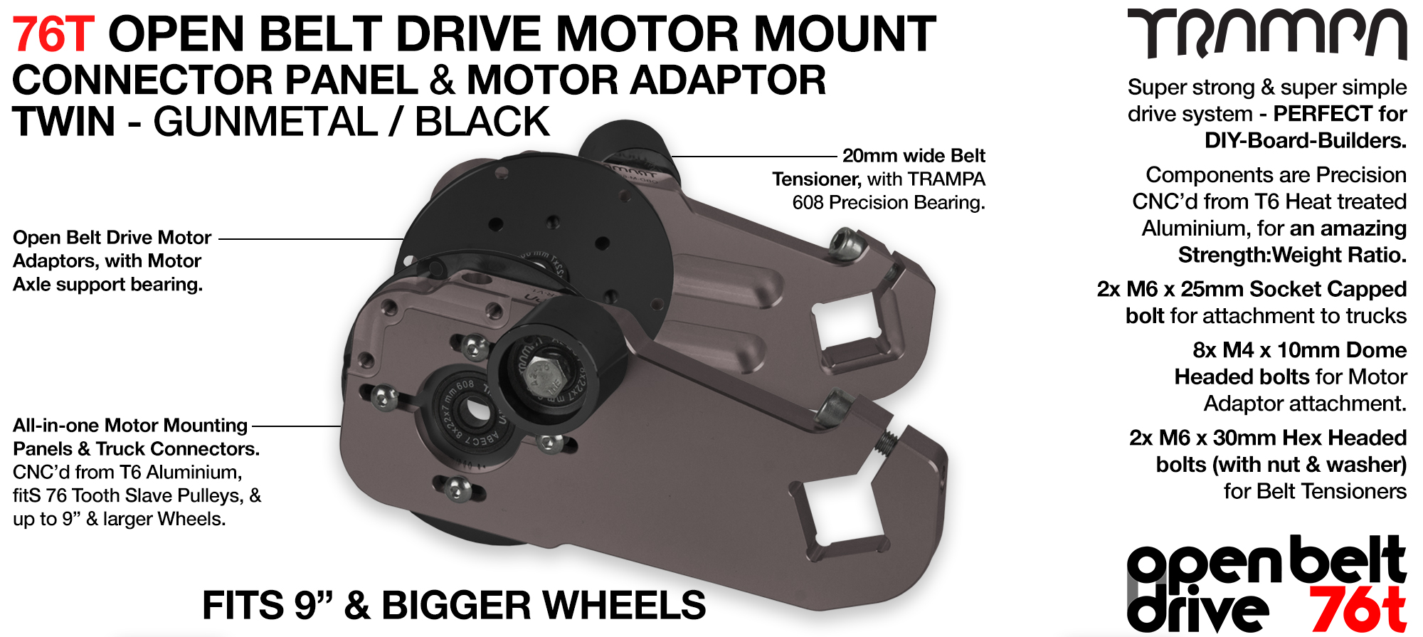 76T Open Belt Drive Motor Mount and Motor Adaptor - TWIN 