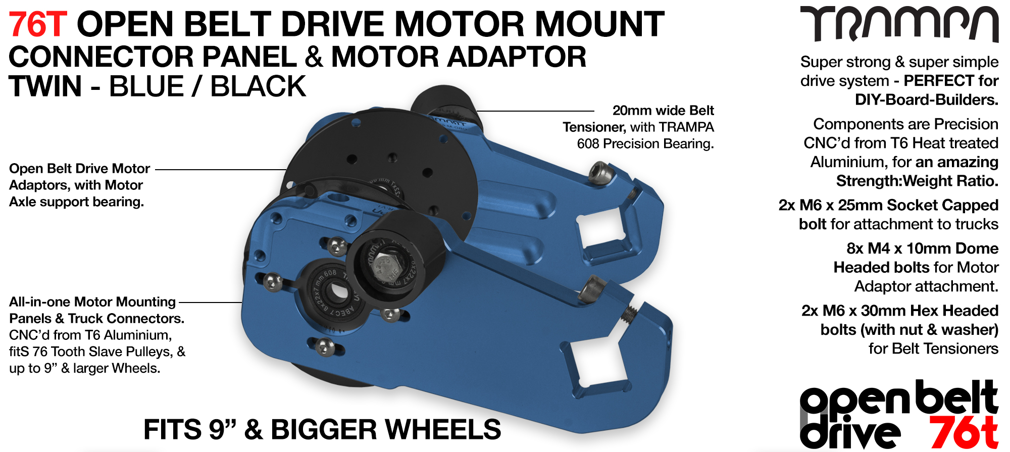 76T Open Belt Drive Motor Mount and Motor Adaptor - TWIN 