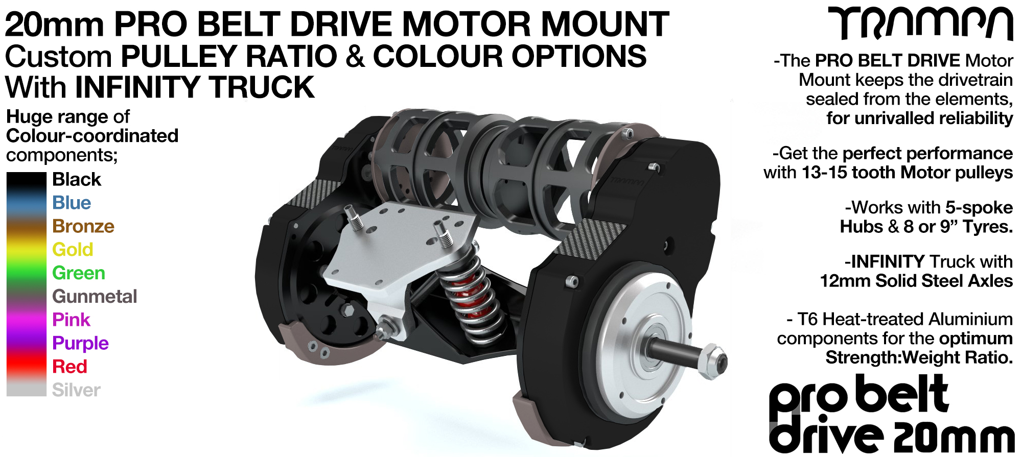 20mm PRO BELT DRIVE Motor Mounts with PULLEYS & FILTERS mounted on a Truck - NO Motors 
