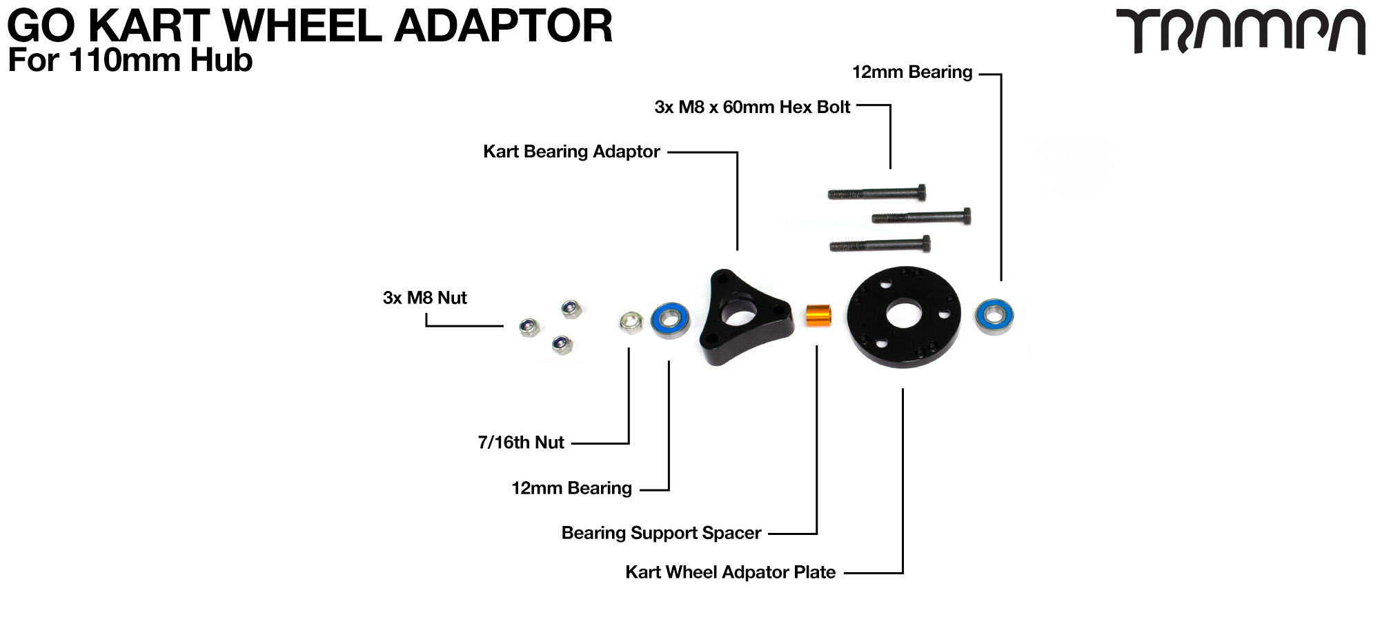 Go Kart WHEEL Adaptor - FRONT Wheel 110mm x1
