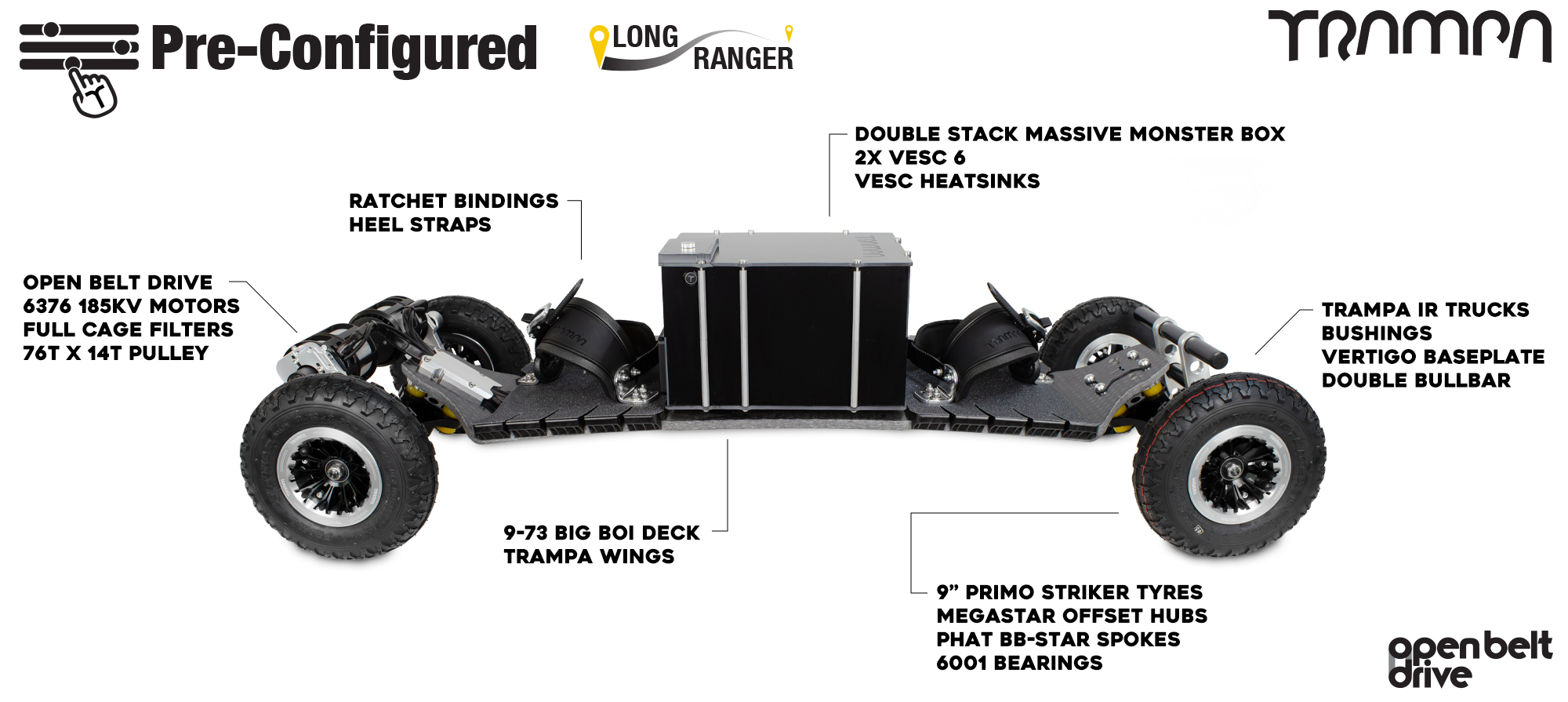 Pre-Configured - Long Ranger - Open Belt Drive Electric Mountainboard