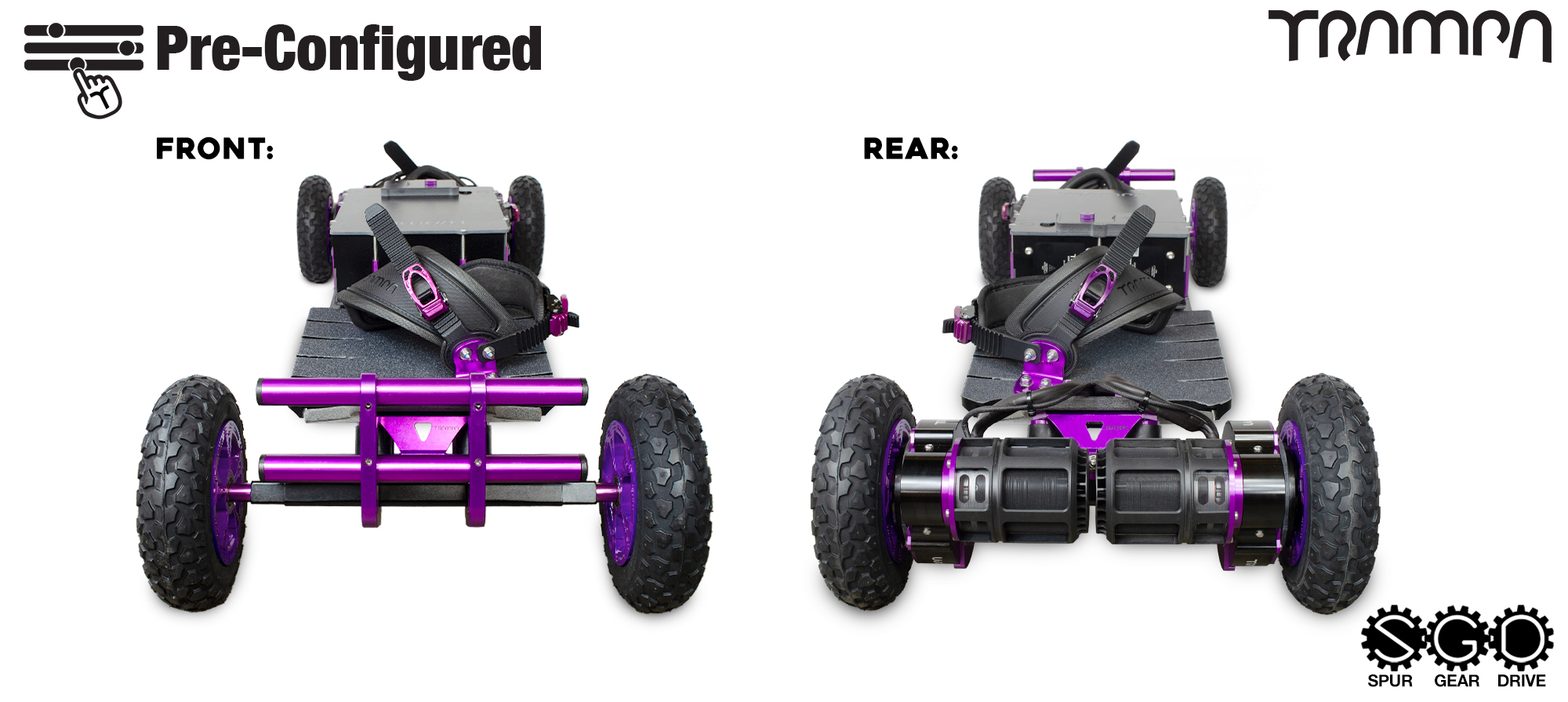 Pre-Configured - Spur Gear Drive Electric Mountainboard - Infinity Trucks, Classic Monster Box & Phatlads - Purple