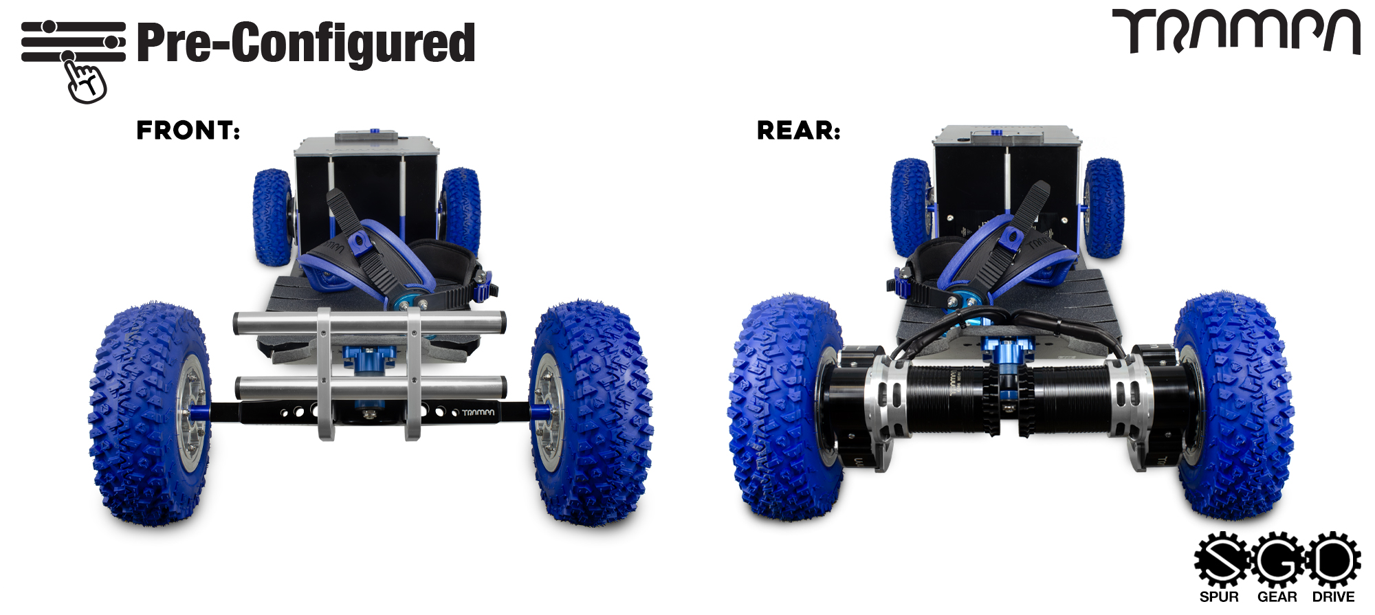 Pre-Configured - Spur Gear Drive Electric Mountainboard - IR Trucks, Double Stack Classic Monster Box & Megastar - Blue & Silver 