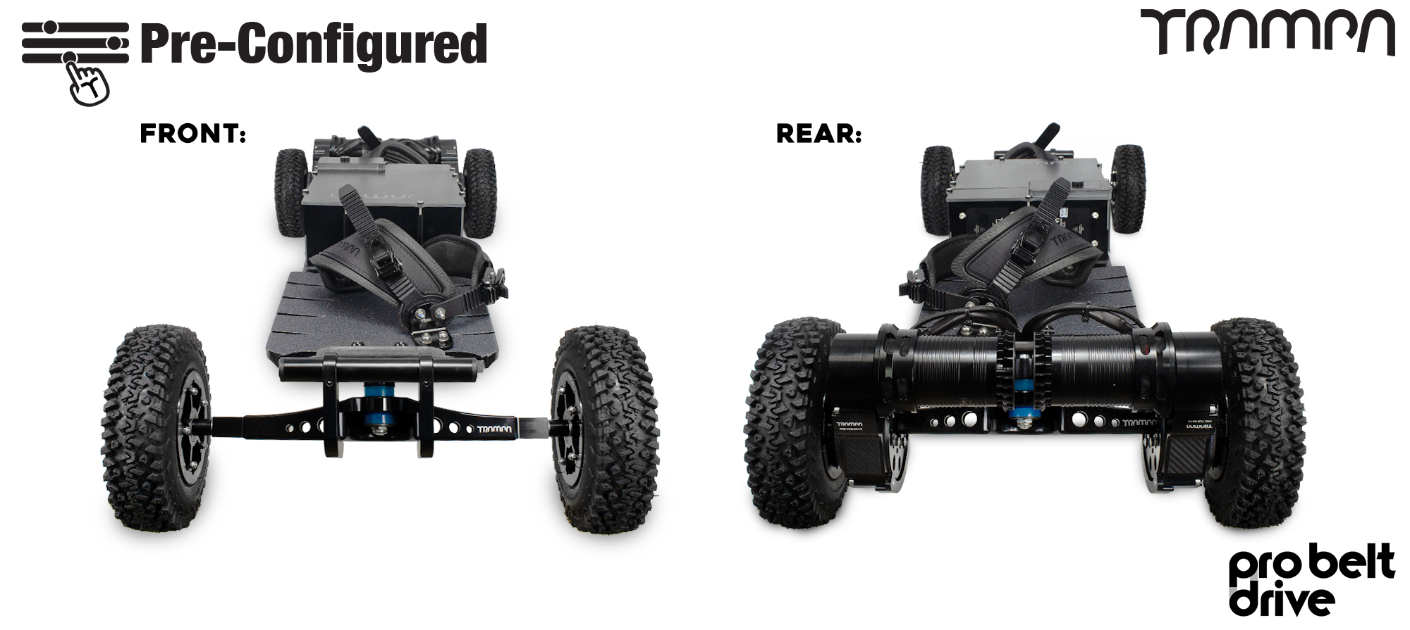 Pre-Configured - Pro Belt Drive Electric Mountainboard - IR Trucks, Massive Monster Box & Megastars - Black