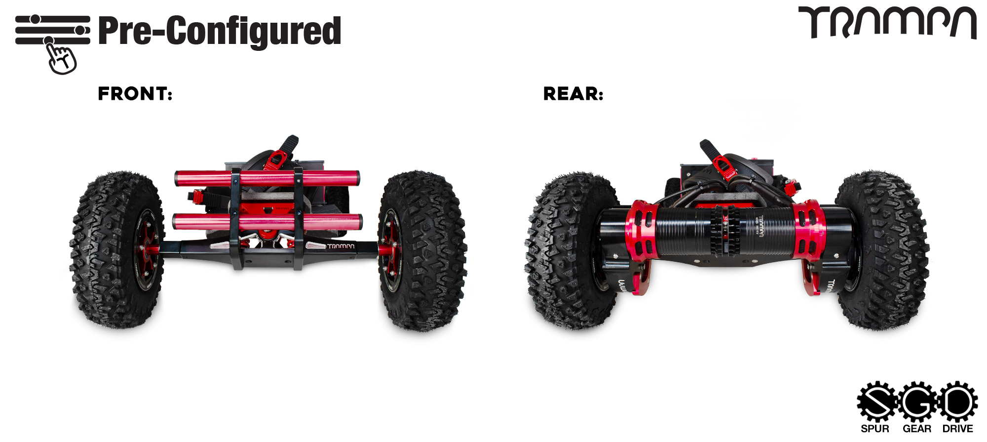 Pre-Configured - Spur Gear Drive Electric Mountainboard - Savage Trucks, Massive Monster Box & Megastars - Red & Black