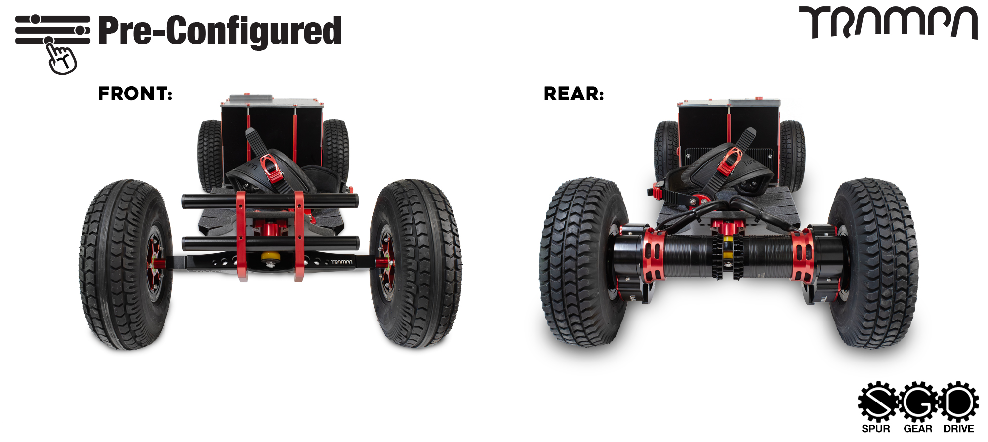 Pre-Configured - Spur Gear Drive Electric Mountainboard - IR Trucks, Double Stack Massive Monster Box & Megastar - Red