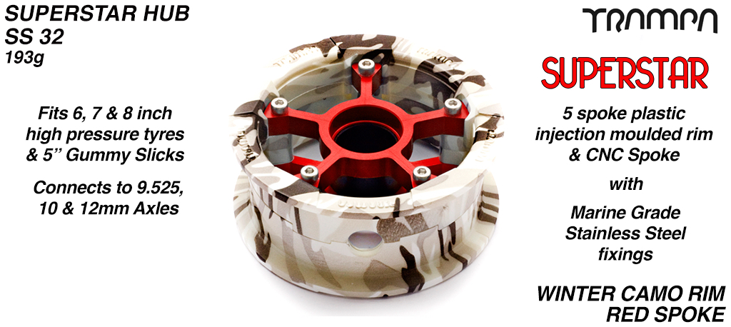 Superstar Hub - Winter Camo Rim with Red anodised spokes