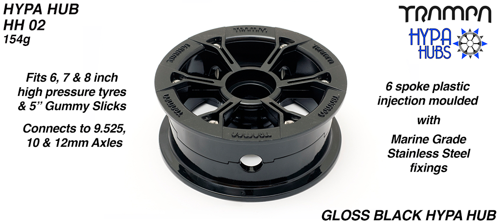Gloss BLACK HYPA HUB & fixings 3.75 x 2 inch - Including Marine Grade Stainless Steel Nuts & Bolts fits upto 8 Inch Wheels 