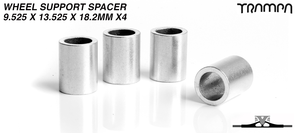 Wheel Support spacers for TRAMPA Wheels on 9.525mm axles  - 9.525mm (id) x 13.525mm (od) x 18.2mm x4