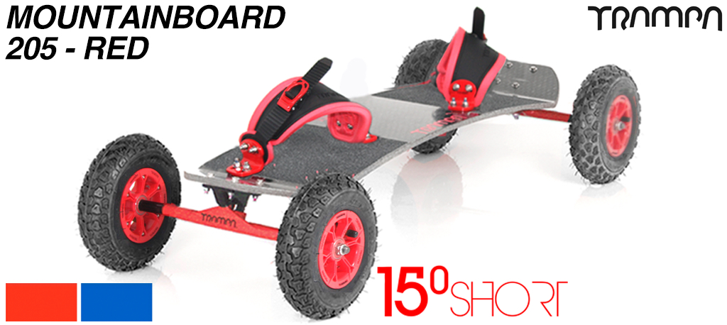 15º HOLYPRO TRAMPA deck on 12mm HOLLOW axle Skate Trucks with HYPA wheels & RATCHET Bindings - 205a RED MOUNTAINBOARD