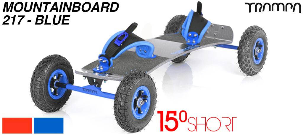 15º HOLYPRO TRAMPA deck on 12mm HOLLOW axle Skate Trucks with SUPERSTAR wheels & RATCHET Bindings - 217a BLUE MOUNTAINBOARD