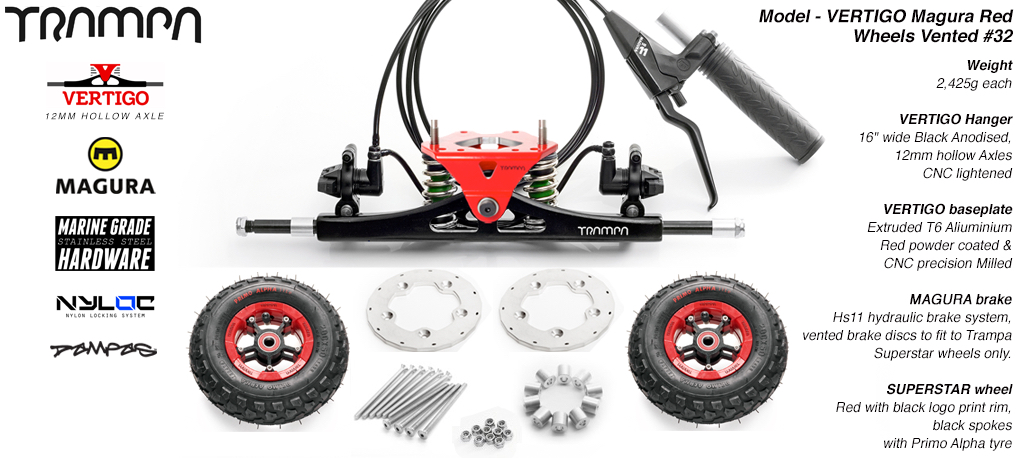 VERTIGO ATB Truck wearing MAGURA Hydraulic Brake CALIPERs with 2x CUSTOM 5 Spoke Wheels & DISKS - RED